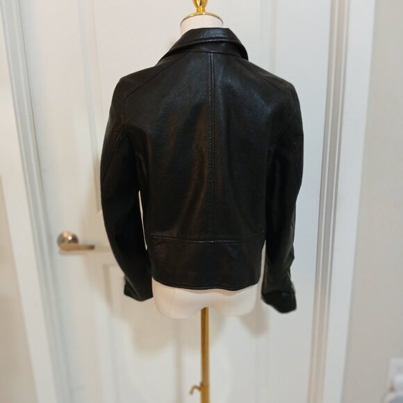 H&M Faux Leather Jacket Women’s Size 8 Black Moto Biker Zip Pockets - Picture 5 of 7